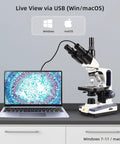 2MP 1080P Digital Eyepiece Microscope Camera For 23.2mm Eyepieces And Most Trinocular Phototubes With S Viewer For Measuring And Annotation Compatible With Windows 7 To 11 And macOS Hands Free Live View For Teaching QC And Lab Use, microscope setup with laptop