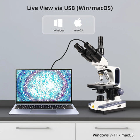 2MP 1080P Digital Eyepiece Microscope Camera For 23.2mm Eyepieces And Most Trinocular Phototubes With S Viewer For Measuring And Annotation Compatible With Windows 7 To 11 And macOS Hands Free Live View For Teaching QC And Lab Use, microscope setup with laptop
