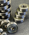 Close-up of 15x24x5 mm double-sealed carbon steel ball bearings, pack of 10