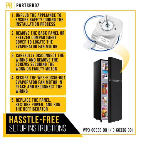 Steps to install Evaporator Fan Motor Replacement For Whirlpool Maytag Amana Crosley Refrigerator Fridge Drop In Easy Install