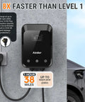Level 2 Ev Charger 40 Amp 9.6 Kw With Nema 14-50 Plug And 25 Ft Cable, J1772 Connector Etl Certified charging at 38 mph next to a parked car.