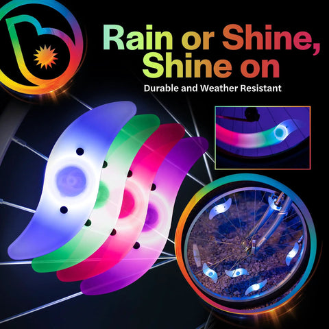 Color Changing LED Bike Spoke Lights 2 Pack for Night Riding Wheel Rim Lights for Kids and Adults Bicycle Accessory