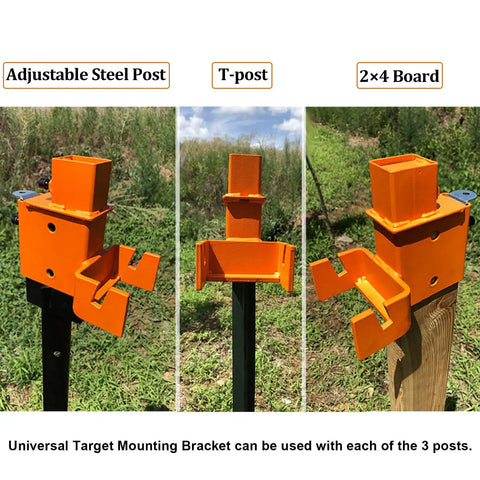 AR500 Steel Hostage Target 12 by 20 Inch Three Eighths Inch Armor Bullseye Reactive Target bracket on various posts
