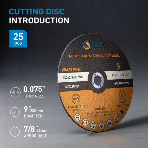 9 Inch Cut Off Wheel Set For Die Grinders And Angle Grinders, 25-Piece Metal And Stainless Steel Cutting Discs, 0.075 Inch Thick