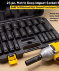 Half Inch Drive Deep Impact Socket Set 26 Piece, Metric Sockets with Chromemoly Construction in blow molded case