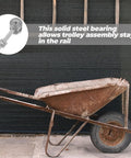 Smooth As Butter Double Bearing Sliding Door Pulley Roller Assembly With Cable Trolley System For Rock Solid Fifty Kilo Weight Capacity And No Hassle Installation Upgrade alongside a vintage wheelbarrow.