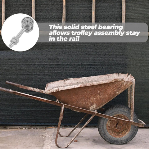 Heavy Duty Double Ball Bearing Sliding Door Rollers With Bulletproof Steel Trolley and Smooth Glide for Patio Doors and Window Replacement Hardware holding fifty kilo loads, showcasing a solid steel bearing.