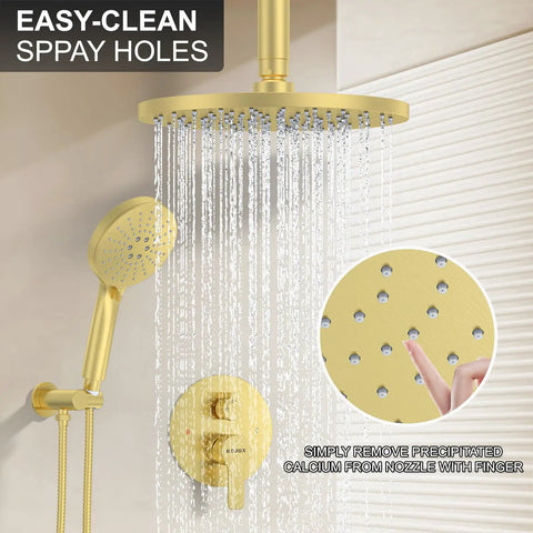 High Pressure Shower System With 12 Inch Rain Shower Head, Handheld Shower, Chrome Ceiling Mounted Set, Brass Valve Included