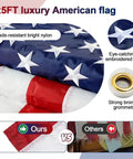 3x5 US Flag Pole Kit With Heavy Duty 5ft Tangle Free Flagpole And Weather Resistant Embroidered American Flag, nylon close-up