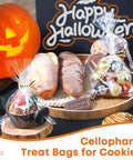 Clear Cellophane Treat Bags 5x7 Inches, 100 Pack With Gold 3 Inch Twist Ties For Cookies, Candy, Desserts, Party Favors