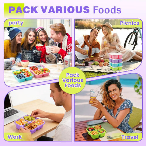 4 Pack Snack Containers And Bento Box For Meal Prep Reusable BPA Free Wheat Straw Food Storage With 4 Compartments Stackable Lunch Boxes For Work Travel And Gym Grab And Go Eco Friendly Everyday Use Colors Grass Green Pink Green Purple