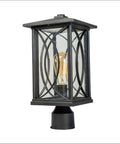Outdoor Post Light Black Finish Waterproof Pole Lantern Lighting Fixture With Tempered Clear Seeded Glass for Patio