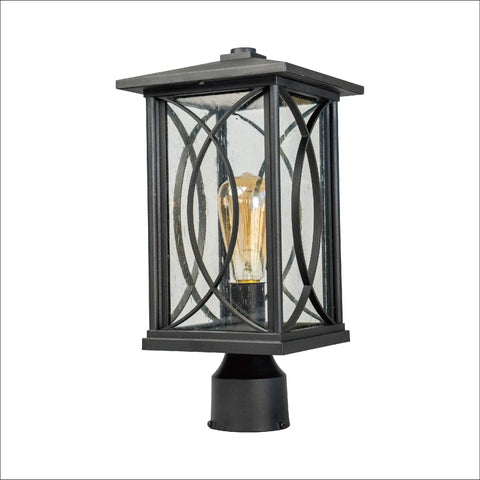 Outdoor Post Light Black Finish Waterproof Pole Lantern Lighting Fixture With Tempered Clear Seeded Glass for Patio