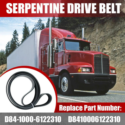 Top Grade Serpentine Drive Belt For Paccar Kenworth Peterbilt Trucks Replaces D84-1000-6122310 heavy duty rubber belt image.