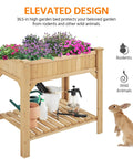 Raised Garden Bed With Grow Grid, 36 Inch High By 25 Inch Wide By 37 Inch Long, Eight Pocket Herb Planter With tools on lower shelf.