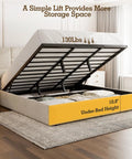 Heavy Duty King Size Upholstered Bed Frame Boasting Smooth Hydraulic Gas Lift with Under-bed Storage Open View