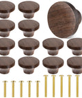 12 Pack Round Walnut Wood Drawer Handles 1.53 Inch Single Hole Cabinet Knobs With Screws, Easy Install For Dresser Cabinets And Kitchen