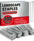 Heavy Duty 6 Inch Landscape Staples 11 Gauge Galvanized Garden Pins shown in packaging, 300 pieces