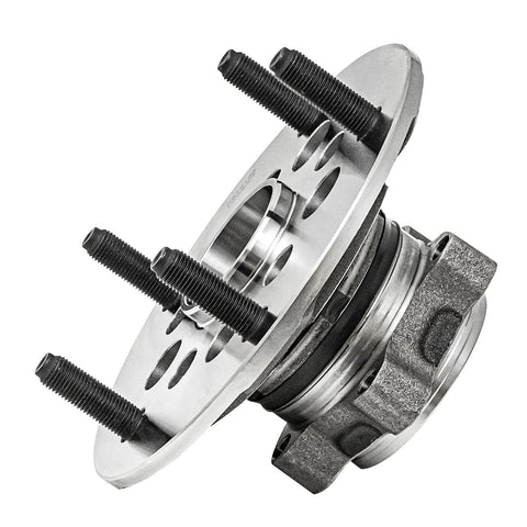 SRW Front Wheel Bearing Hubs Assembly Replacement For Ford Transit 2015 2019 Transit 150 250 350 And 350 HD With Single Rear Wheel Replaces Worn Bearings And Eliminates Play showing metal hub with fasteners