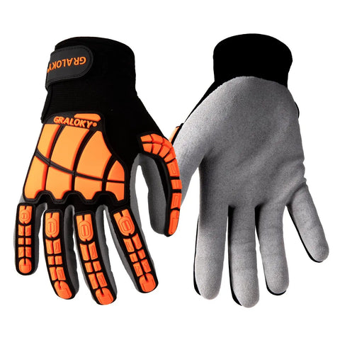 Heavy Duty Impact Gloves For Men And Women, TPR Knuckle Guards, Cut Resistant Nitrile Grip, Level 4 Abrasion Grip, Touchscreen Ready, Red, Medium Size