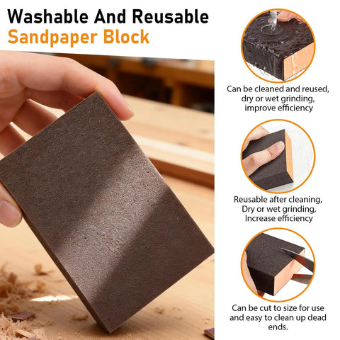 Reusable sandpaper block from 102 Pcs 40 To 800 Grit Angle Grinder Sanding Discs And Blocks 4 Inch set for polishing wood and metal.
