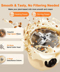 Image showing 50 Oz Nut Milk Maker With 10 In 1 Functions And 20 Blades For Almond Cashew Coconut Oat Milk Plant Based Bevs Plus Chowder Juice Soy Milk Delay Start Boil Water Keep Warm And Auto Clean, highlighting powerful motor and blade design with almond milk splash effect.