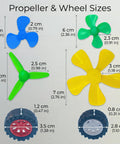 Motor Kit For Kids 8 Piece STEM Science Set With Motors Wheels And Gears For Hands On Learning And Building Mini Models Real Working Projects To Spark Young Engineers. Propeller and wheel sizes chart with colored plastic parts