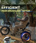 River Full Suspension Folding Electric Tricycle For Adults With Fat 20x3 Inch Tires And 1200W Motor 48V 20Ah Battery Delivers Up To 100 Miles Of Beast Mode Cruising With Reverse Parking Differential And Rear Storage Box White, adult riding in park