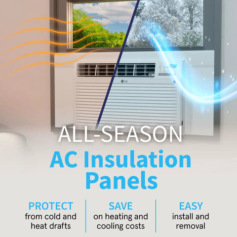 White Vinyl Foam Side Panels For Window AC Units Custom Trim To Fit Rugged draft guard wrap shown in window setup.