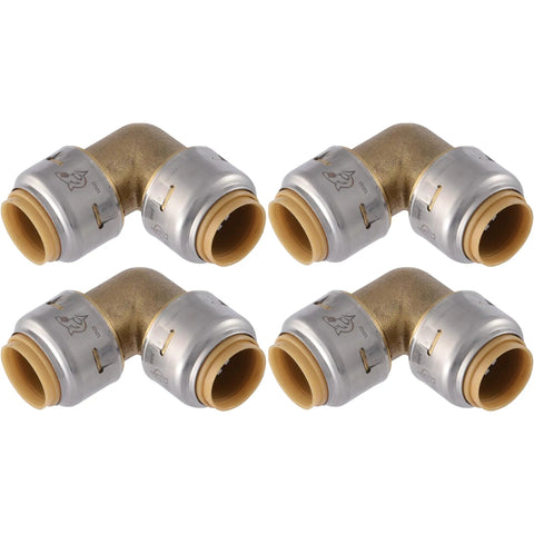Push To Connect Brass Half Inch 90 Degree Elbow Fittings Pack Of Four For PEX Copper CPVC PERT HDPE Piping No Solder Or Glue Required Easy Install DIY Friendly UR248A4