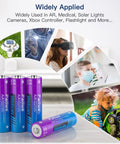 Rechargeable One Point Five Volt Lithium AA Batteries Set Eight Pack With LCD Charger 3500mWh shown with various uses