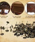 Top Shelf Brass Upholstery Tacks For Furniture Restoration, 200 Piece Box showing decorative nails for leather, soft materials, and wood.