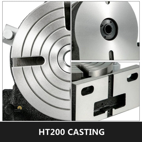 Close-up of 8 Inch Rotary Table with Horizontal and Vertical Tilt for Precision Milling and Drilling, HV8 3MT Shank.