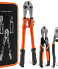 3 Piece Bolt Cutter Pliers Set with 14 inch heavy duty bolt cutter, 8 inch mini cutter, 8 inch wire rope cutter in storage bag
