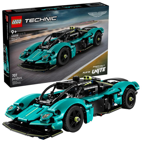 Box and assembled Aston Martin Valkyrie Dope Building Kit For Kids 9 Plus With Realistic Engine And Working Gears STEM Toy Car