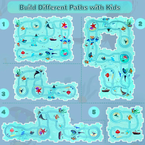 Ocean Edition Puzzle Track Car Play Set For Kids Ages 3 To 6 With Vehicles And Car Tracks Educational Water Scooter Theme Toy layout options