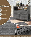 Rattan Storage Cabinet With Acacia Wood Countertop For Patio Or Garden, open shelf and double door cabinet, wicker style sideboard in mixed gray