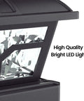 Close-up of solar post cap lights outdoor for 4x4 5x5 6x6 wooden and vinyl posts with RGB color changing and warm white, black finish