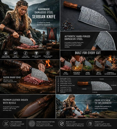Damascus Steel Chef Knife With 7 Inch Blade And Full Tang A Beast Of A Meat Cutting Knife For Home Barbecue And Outdoor Cooking Razor Sharp Kitchen Tool Leather Sheath Included Perfect For BBQ Camping And Everyday Use slicing meat outdoors