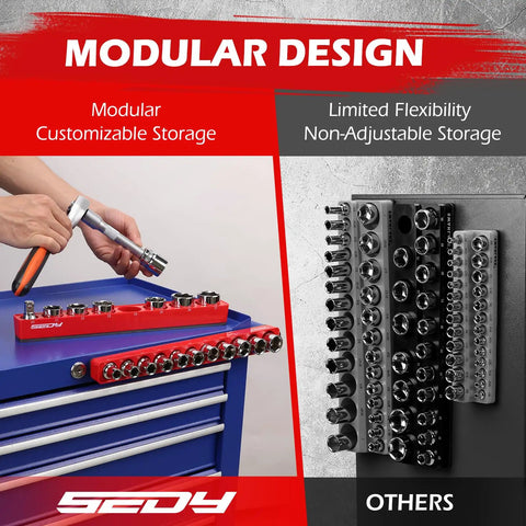 Comparison of Sedy Two Piece Half Inch Drive Metric Magnetic Socket Organizer Set Holds Nineteen Sockets With Detachable Tool Tray
