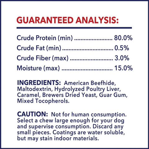 100 Percent Made In USA Beefhide 8 Inch Rolls Dog Chew Treats Chicken Flavor 15 Count Pack Perfect For Heavy Chewers All Natural Rawhide Dog Treats Doggo Approved Today ingredients and nutrition label