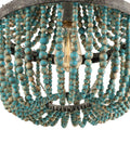 Wood Bead Chandelier In Gray Blue Boho Style Hanging Pendant Light For Bedroom Nursery Playroom UL Listed Easy Install Antique.
