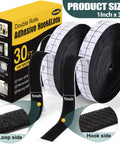 Heavy Duty Nylon Hook And Loop Strips With Adhesive 30 Ft Each, Double Rolls For Home Office School And Crafting, Black
