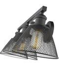 Carver Three Light Black Bath Vanity With Mesh Shades Industrial Style Fixture For Damp Locations Ideal For Bathrooms