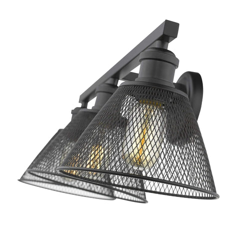 Carver Three Light Black Bath Vanity With Mesh Shades Industrial Style Fixture For Damp Locations Ideal For Bathrooms