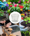 Collage of Reusable Flexible Seedling Pots Set Of 10 With Drip Tray, Durable PET Plant Starters in garden use and transplanting.
