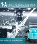Tiny But Mighty Submersible Pump 1-A 115 Volt 1/200 HP 170 GPH displayed near machinery, blue housing