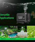 Ultra Quiet Submersible Water Pump 400 GPH Ideal For Pond, Fish Tank, Aquarium, and Hydroponics with images of applications