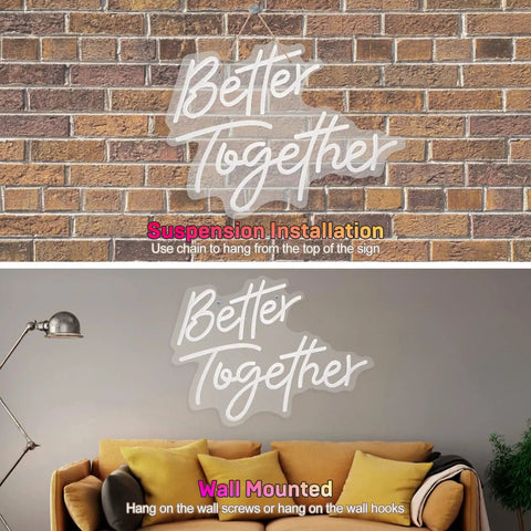 Better Together Neon Sign LED Light for Weddings and Home Bar Decor, USB Powered 16.7 by 13 Inch Warm White Glow, 3D Art Wall