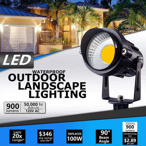Outdoor LED Landscape Spotlights 12W 120V Waterproof With Spike Stakes For Garden Path And Tree Lighting 4 Pack Warm White